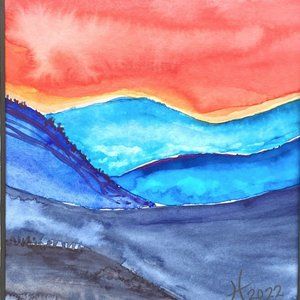Satin Skies - Original Wall Art Watercolor Painting Matted Frame Ready 8”x10”
